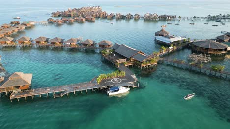 Flug-In-Richtung-Sabah-Water-Village,-Sea-Resort-Cabin,-Malaysia,-Sabah-Sipadan