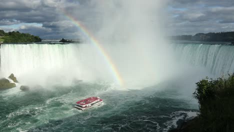a rainbow crests over the niagara falls ontario canada