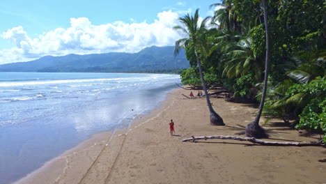 Vista-Aérea-De-Una-Persona-Caminando-Sobre-Una-Playa-Tropical-En-El-Parque-Nacional-Manuel-Antonio-En-Costa-Rica.