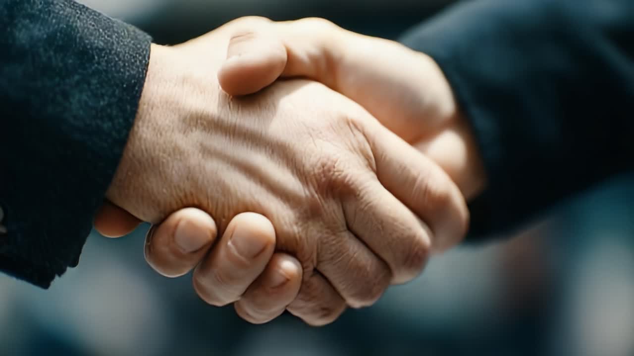 A Close-up of a Firm Handshake Symbolizing Cooperation and Agreement Between Two Individuals in a Collaborative Setting