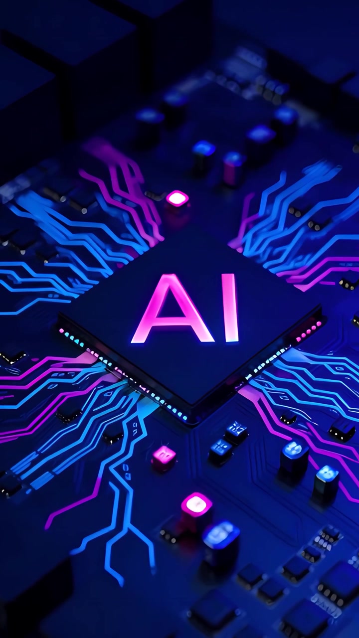 Sfondo Tecnologico Futuristico con Scheda Madre e Chip AI 4K