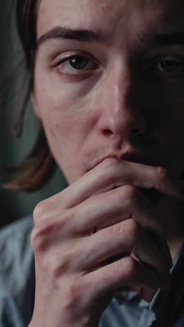 Close-up de uma Pessoa Jovem Refletindo com Expressão Pensativa