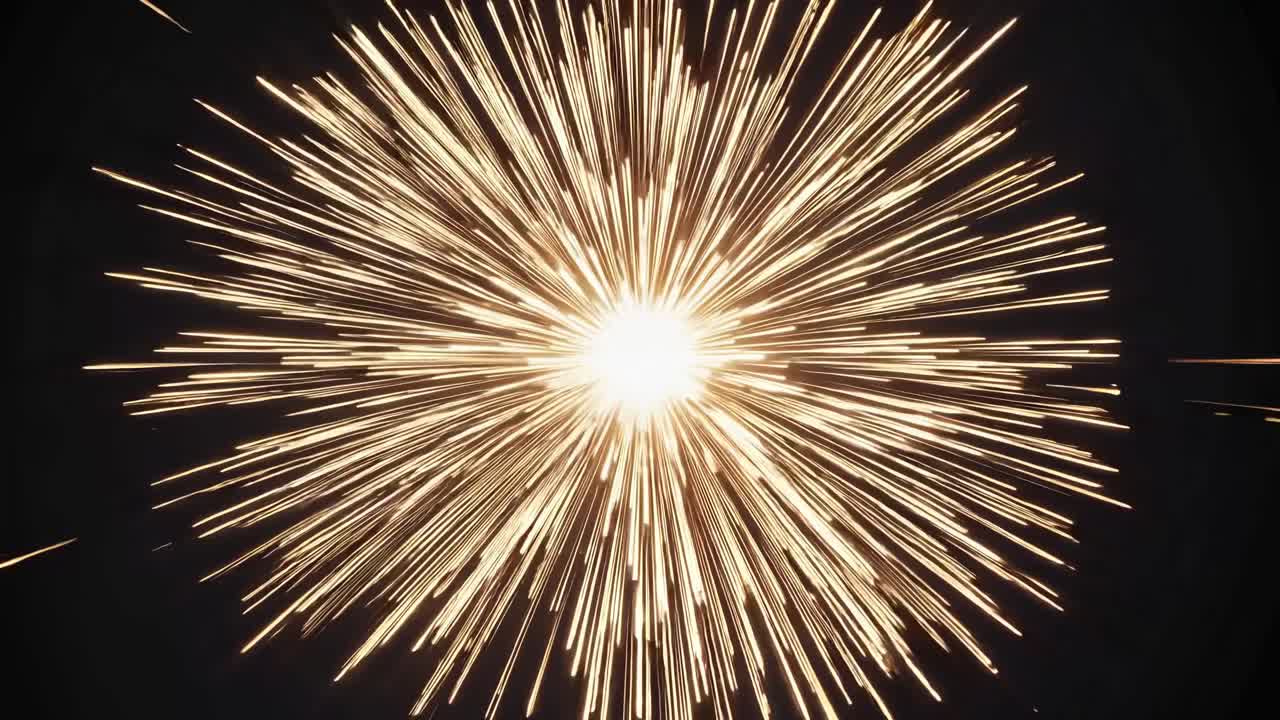 Una scarica di luce radiale e dinamica catturata da un angolo frontale, simile a dei fuochi d'artificio