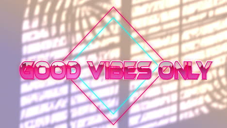 good vibes only text animation over blurred window shadows background