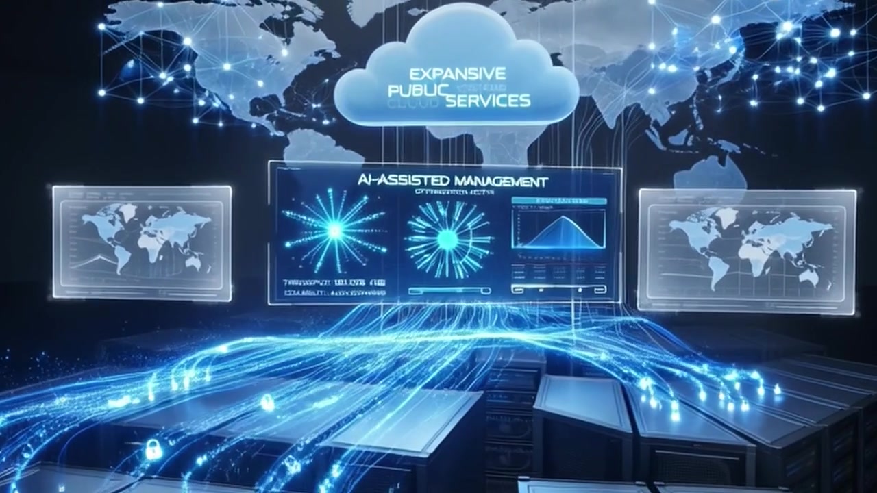 Digital Data Center Servers with AI Cloud Computing Visualization