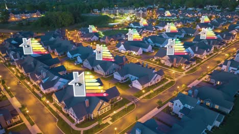 aerial view of energy-efficient homes at night