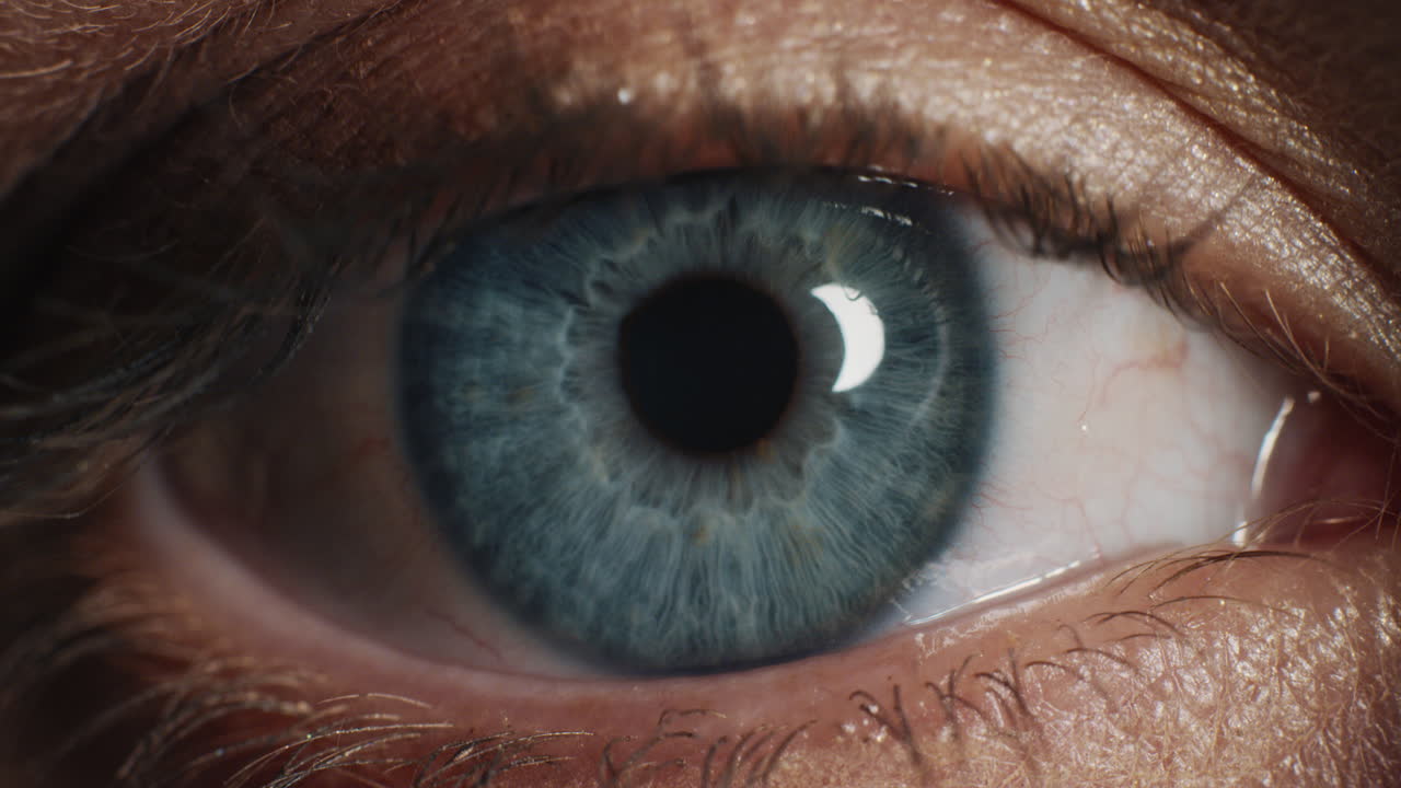 가까이서 아름다운 파란 눈  ⁇ 박이는 매크로 인간의 아름다움