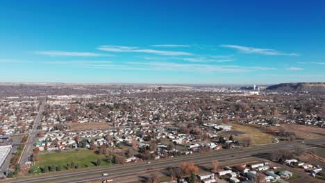 panning to the right drone shot of billings, montana on a sunny day