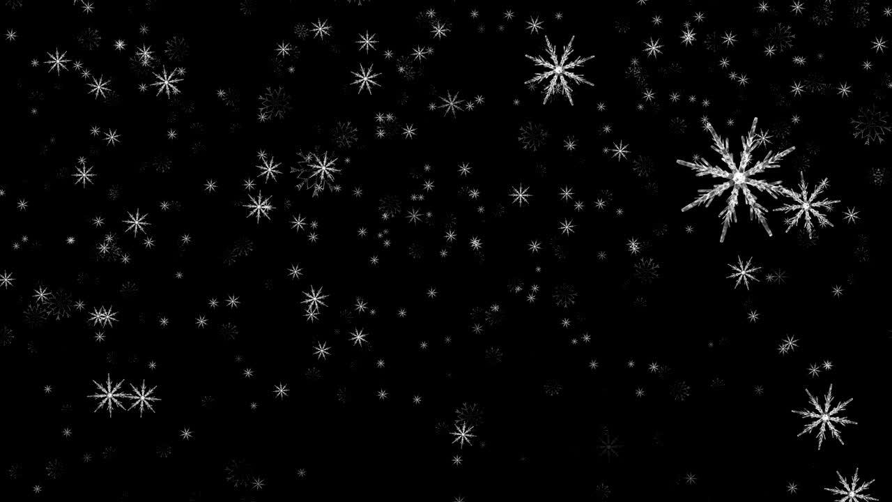 Seamless falling snowflakes on black screen. Chroma Key. 4k resolution.
