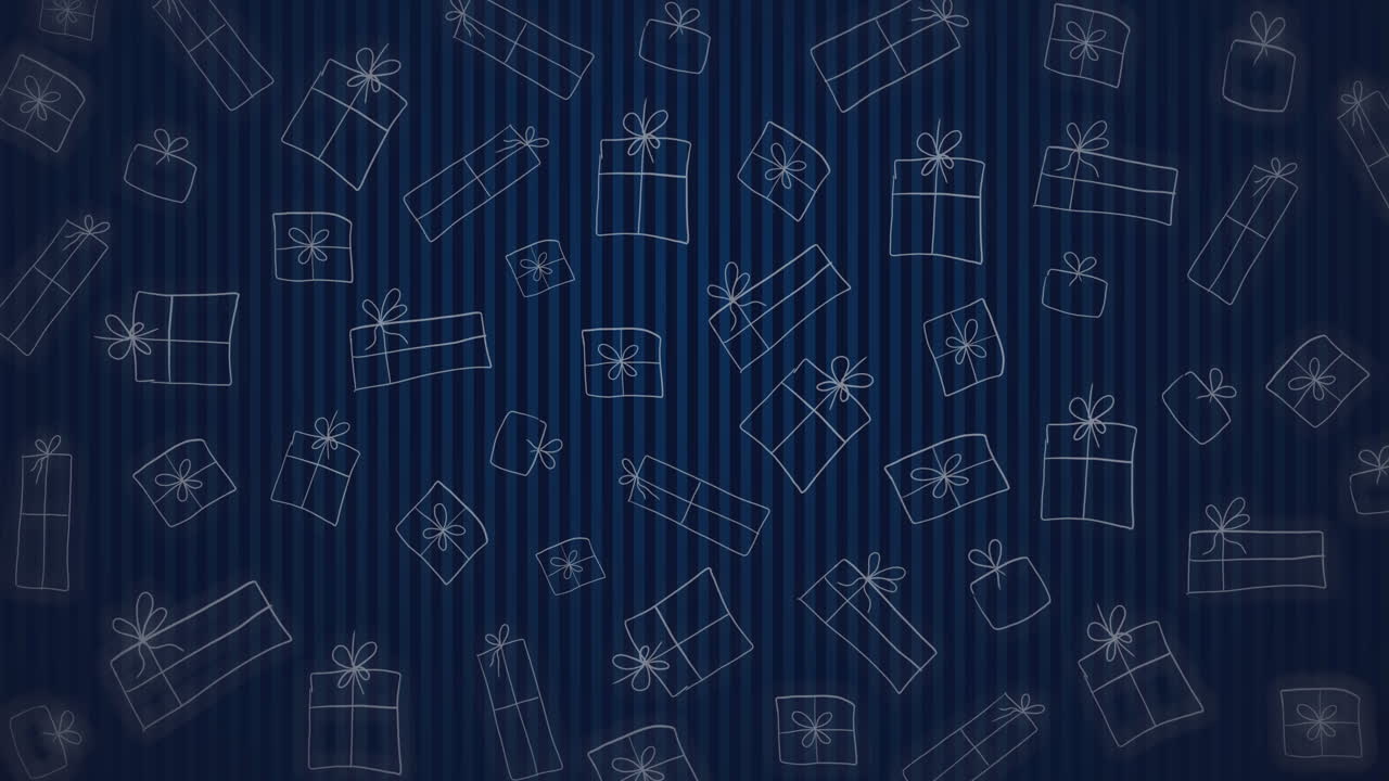 Gift box pattern on dark blue striped background