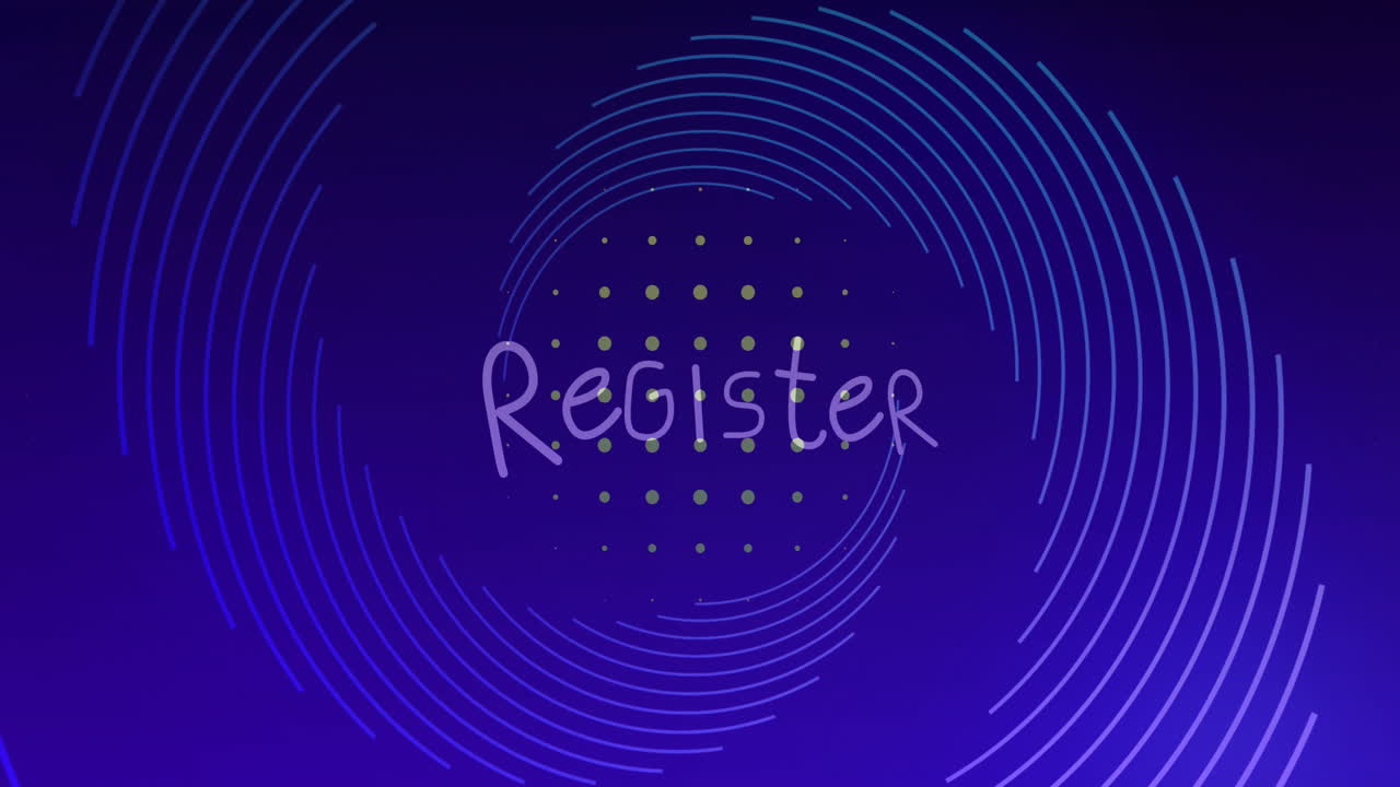 레지스터 텍스트의 애니메이션, 어두운 파란색 패턴의 배경에 회전하는 파란색 선