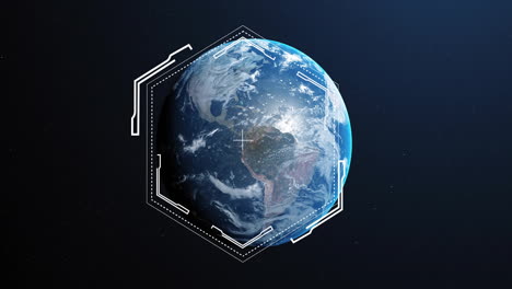 rotating earth with digital interface animation in space background, technology concept