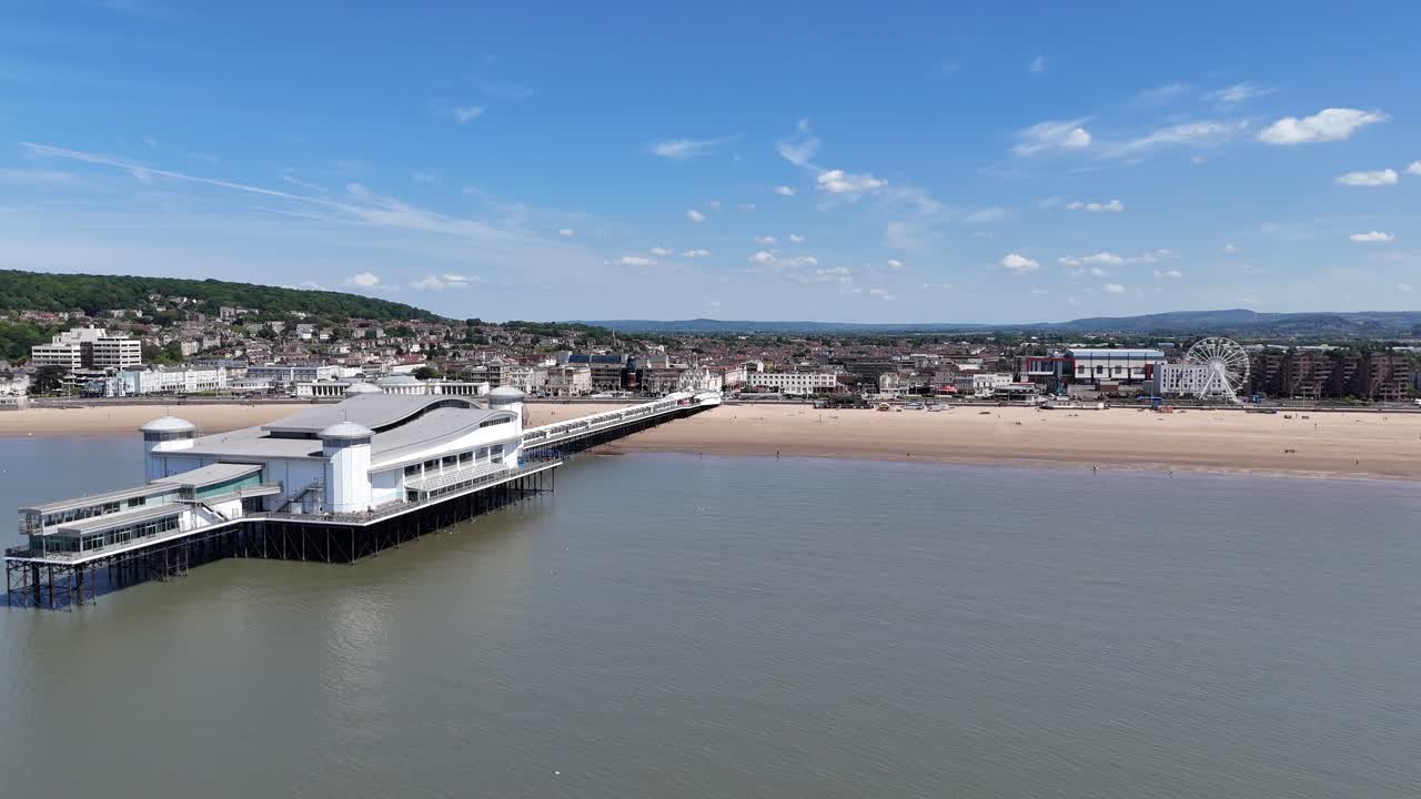 Panning drone aerial Weston-super-Mare Somerset UK