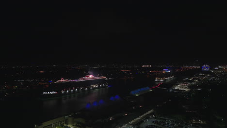 flying over port of miami at night