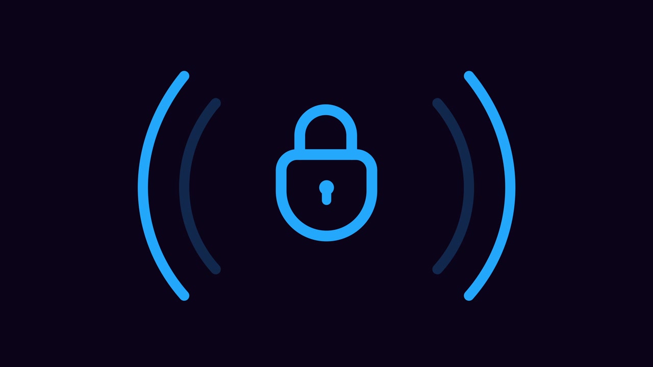 Animated Padlock Icon with Pulsing Signal Waves