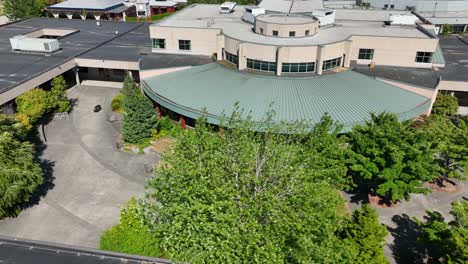 Drone-shot-of-the-South-Seattle-College's-unique-library-courtyard