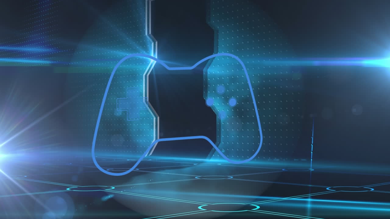 Animation of game pad controller over blue background