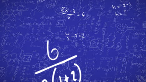 animación de ecuaciones matemáticas sobre estructuras moleculares, dibujos de física y química