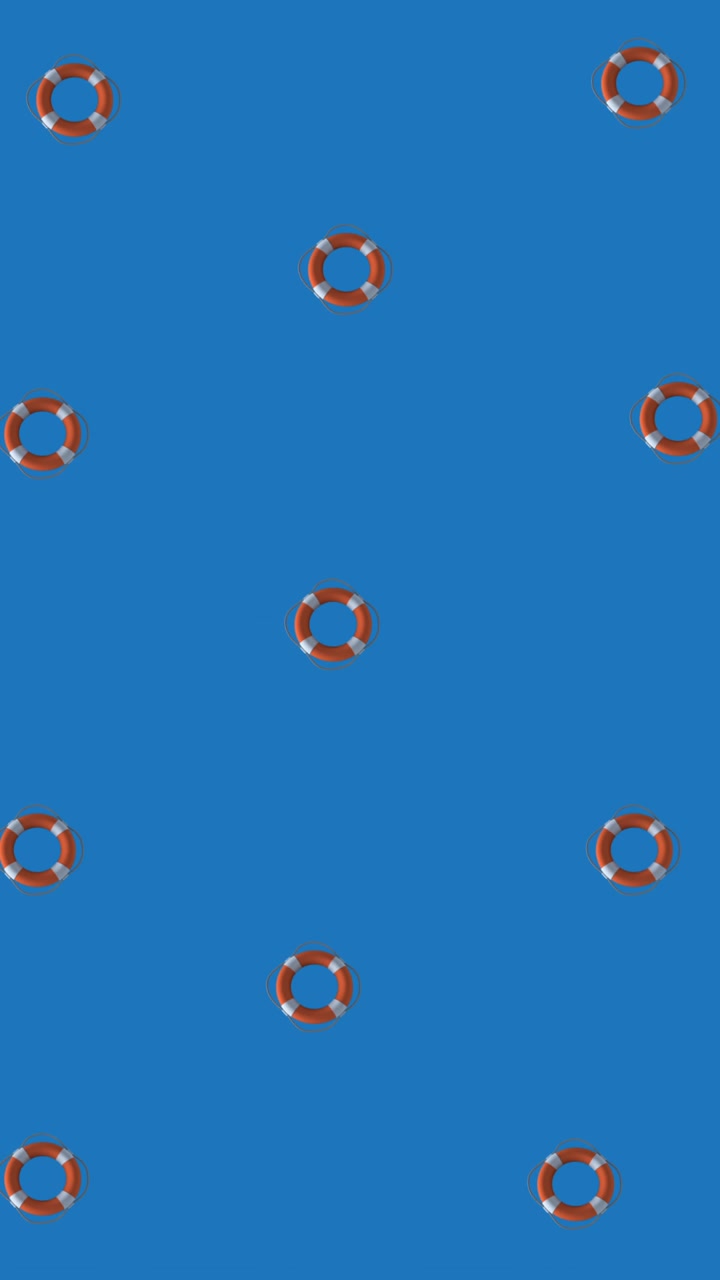 Animation of lifebuoys rotating over blue background