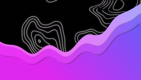Animation-of-moving-white-lines-and-purple-wave-over-black-background