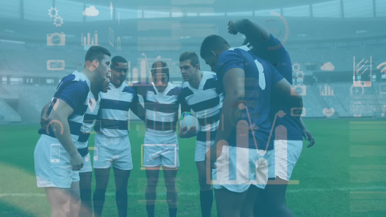 animación de estadísticas e iconos sobre jugadores de rugby