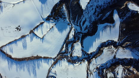 snowy countryside landscape from above