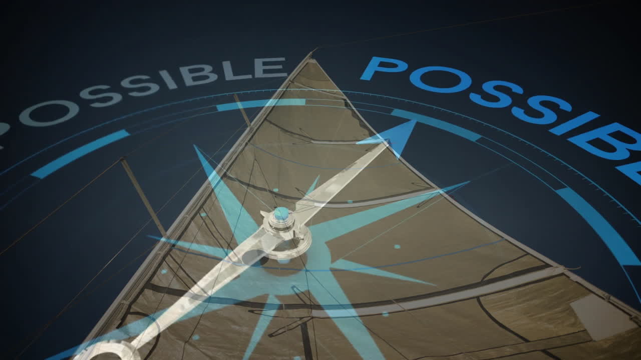 요트 위로 이동하는 나침반의 애니메이션