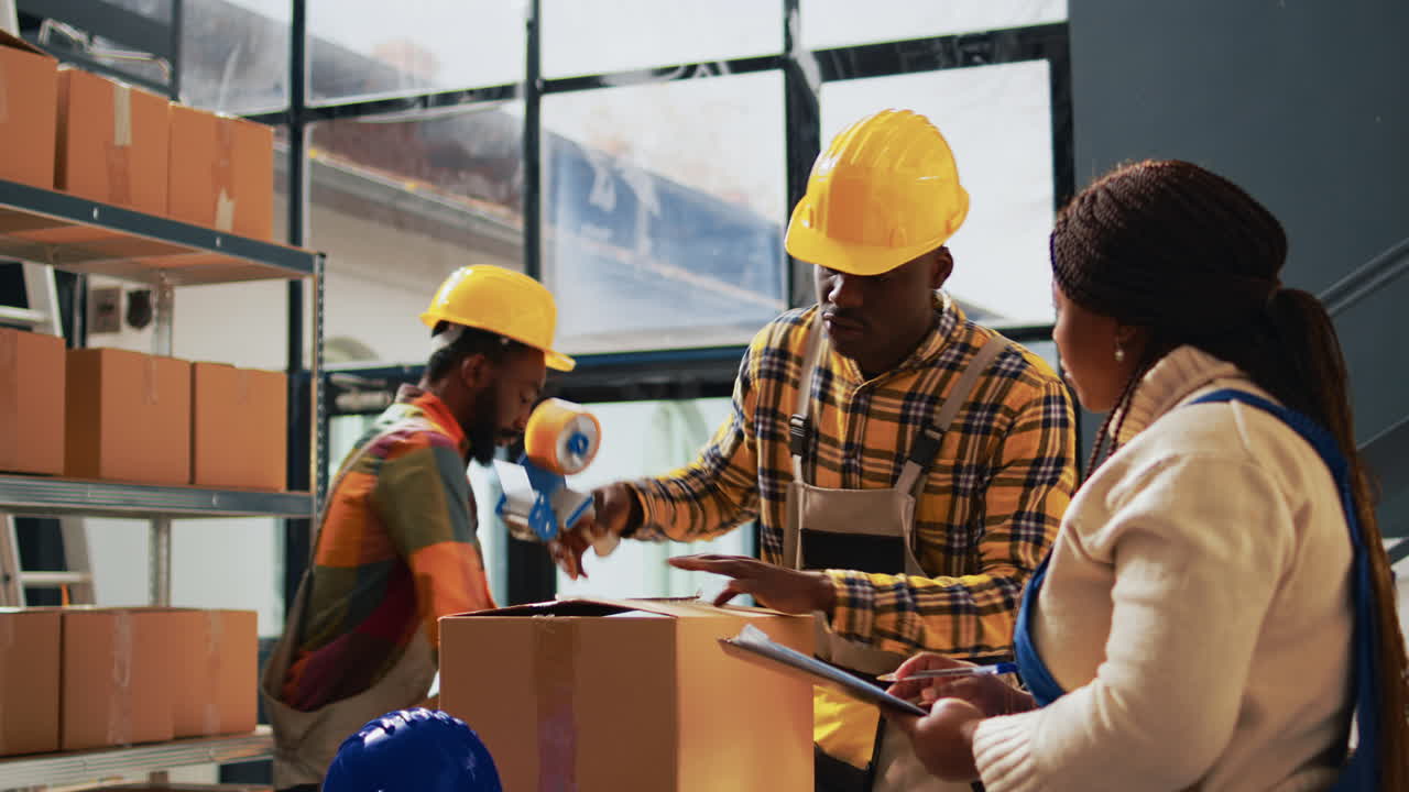 Warehouse Workers Packaging Boxes for Distribution