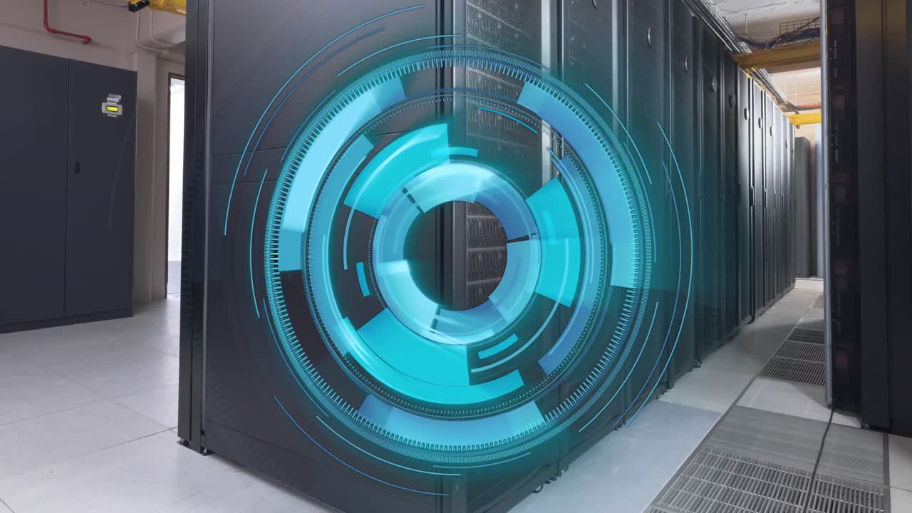 animación del escaneo del alcance y el procesamiento de datos a través de servidores informáticos