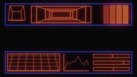 luz de neón retro brillante y procesamiento de datos sobre un fondo negro