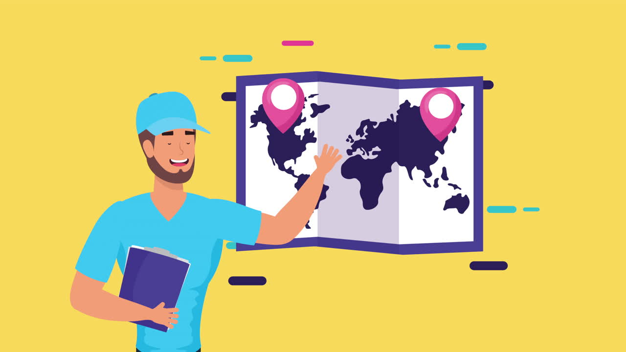 trabajador de servicios logísticos con mapa en papel y lista de comprobación