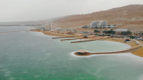 dead sea hotels and beaches empty from tourists - drone shot