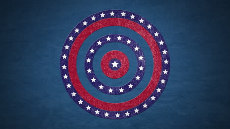 animation of circles spinning with american flag  stars and stripes over blue background