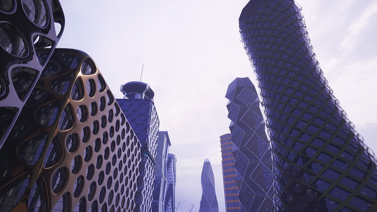 paisaje urbano futurista con altos rascacielos y arquitectura moderna