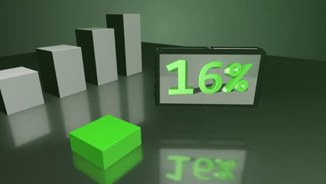 growing green 3d bar diagram with screen up to 47%