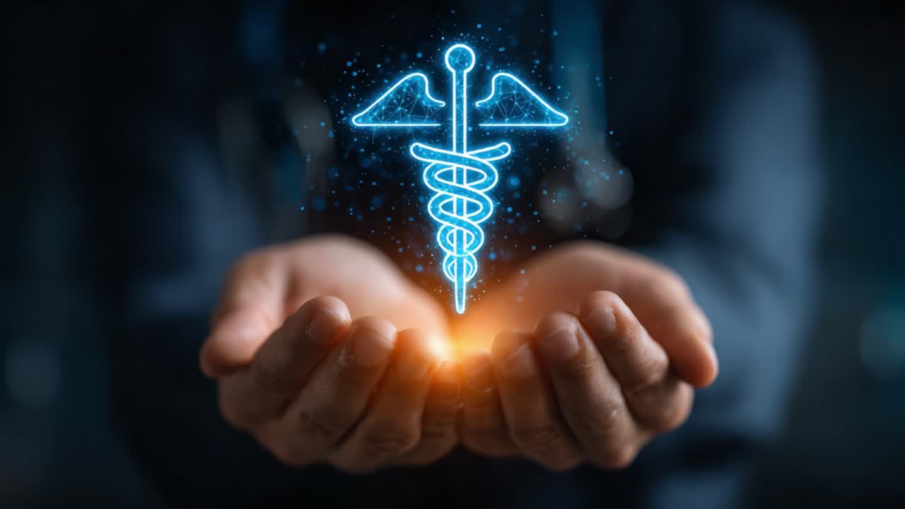 A Compassionate Gesture: Illuminating Healthcare Symbols in a Healthcare Professional's Hands to Emphasize the Importance of Care and Healing