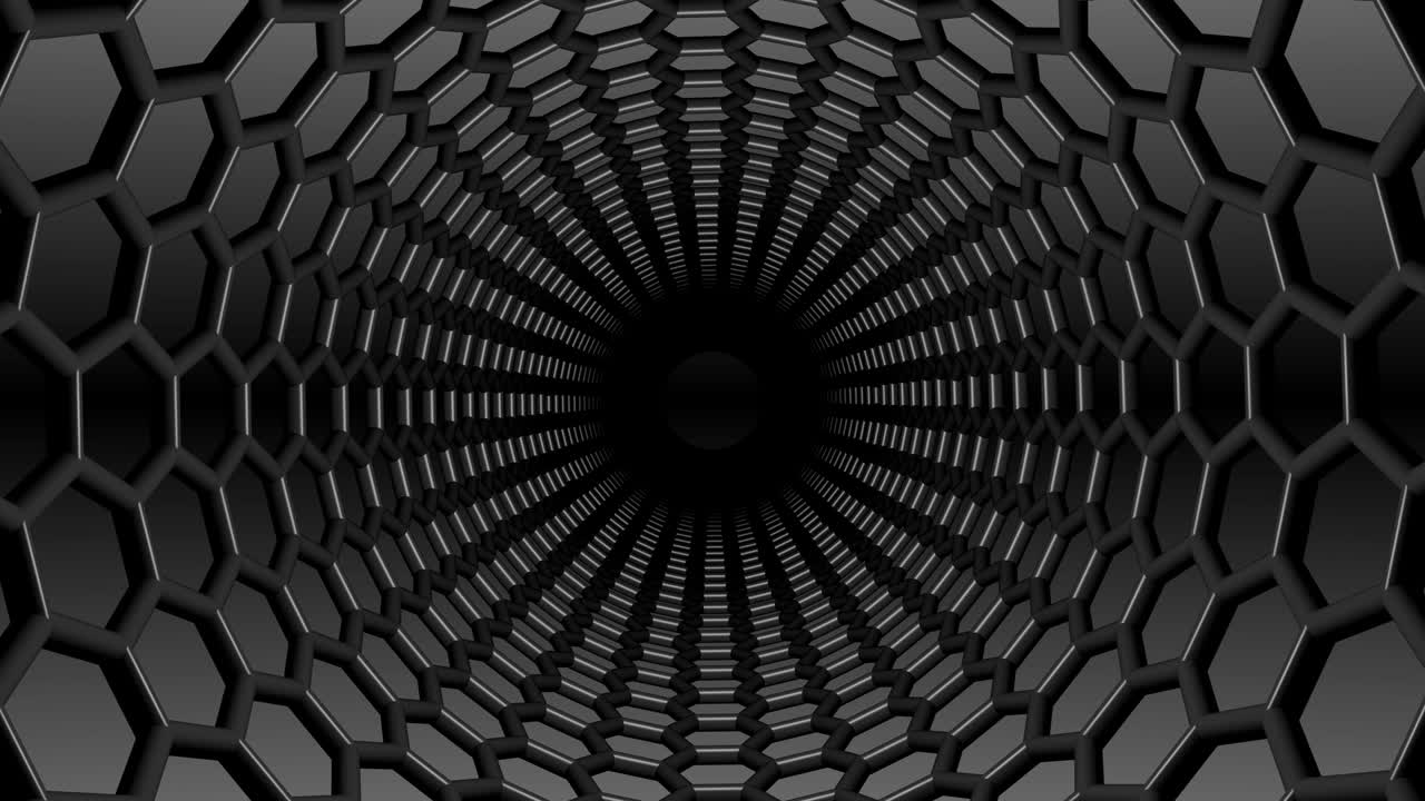 los hexágonos gruesos negros el zoom de giro del túnel sin fin.