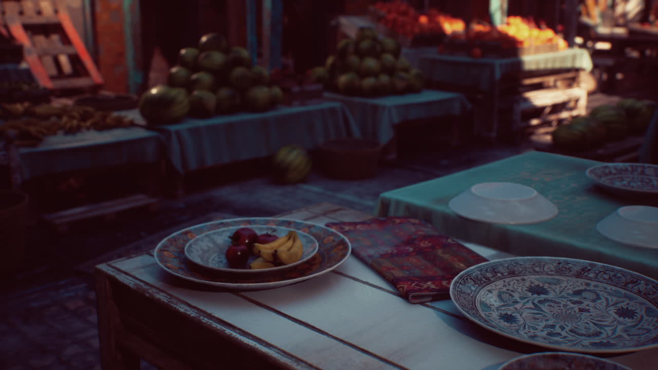 Table set with various plates of food