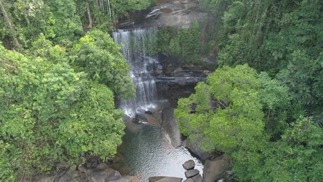 waterfall aerial shot in rainforest