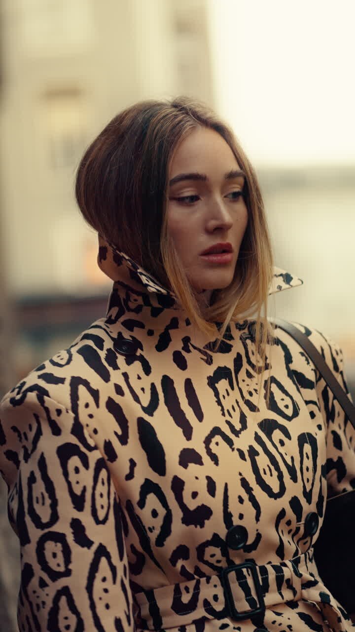 Stylish Woman in Leopard Print Coat