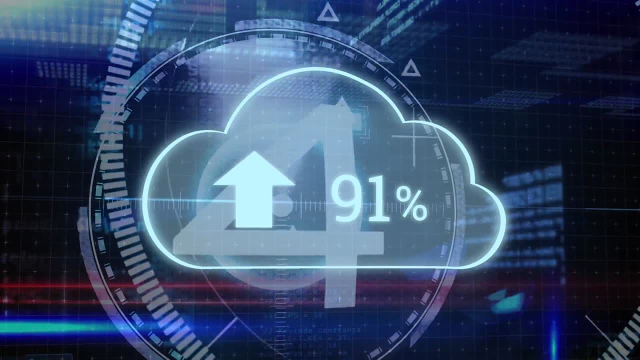 subir nubes de progreso y círculos futuristas con una cuenta atrás