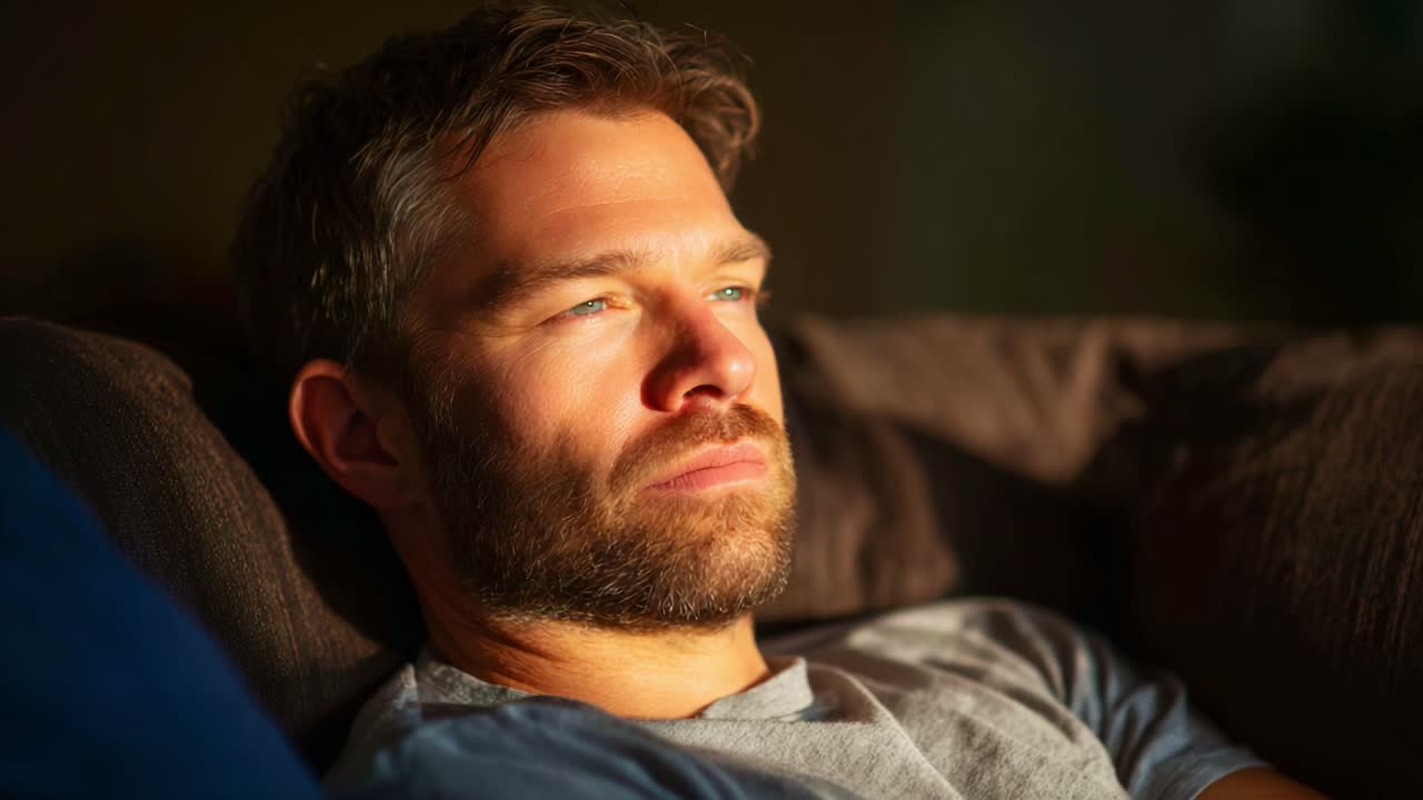 A Man in Contemplation: Exploring Emotions and Inner Thoughts in Serene Moments of Relaxation and Reflection Through Natural Lighting
