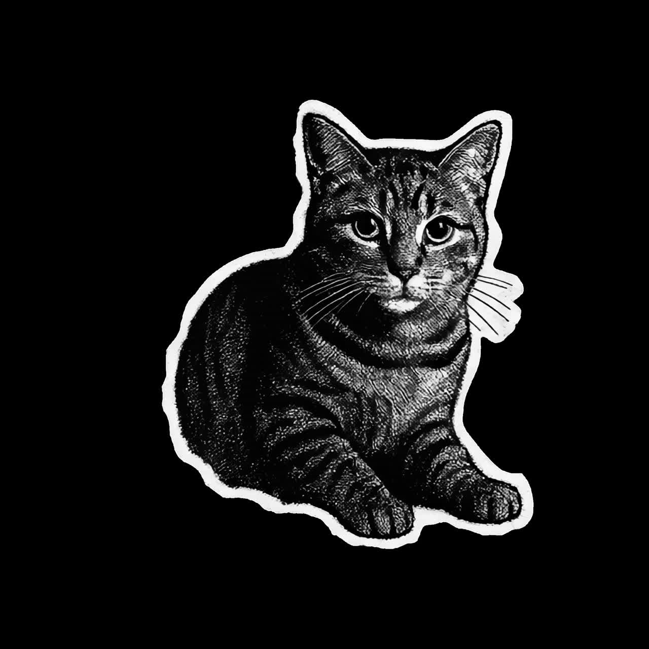 Animasi stiker ilustrasi kucing vintage aset terisolasi, video 4K transparan, alpha channel