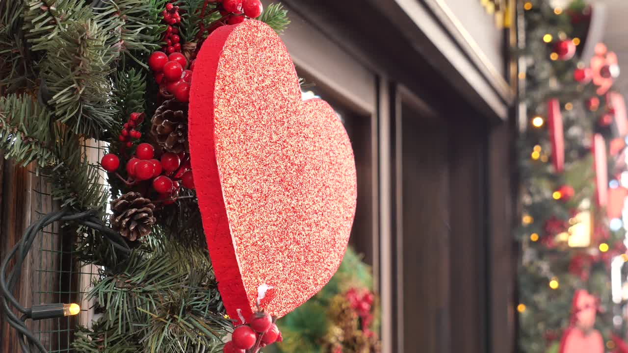 빨간 반이는 심장 크리스마스 장식