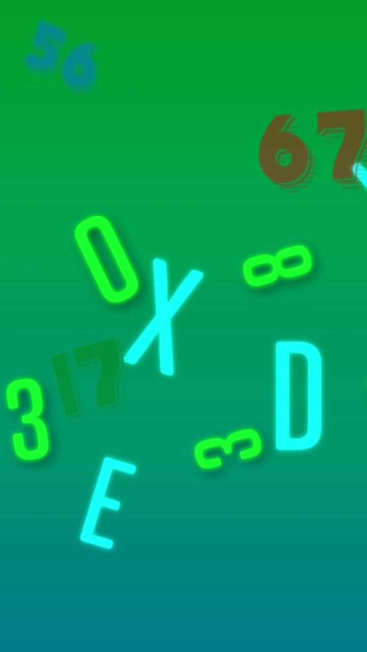 Animation of numbers and letters moving on green background