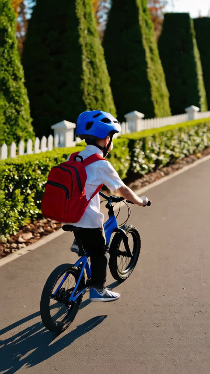 Child riding a bicycle on a sunny path | Premium Stock Video Footage