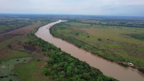 elorza region, venezuela: river and countryside aerial panorama