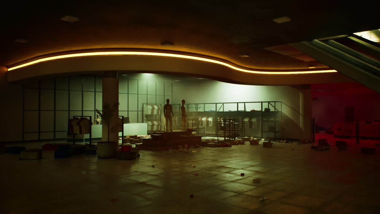 Abandoned clothing store with mannequins