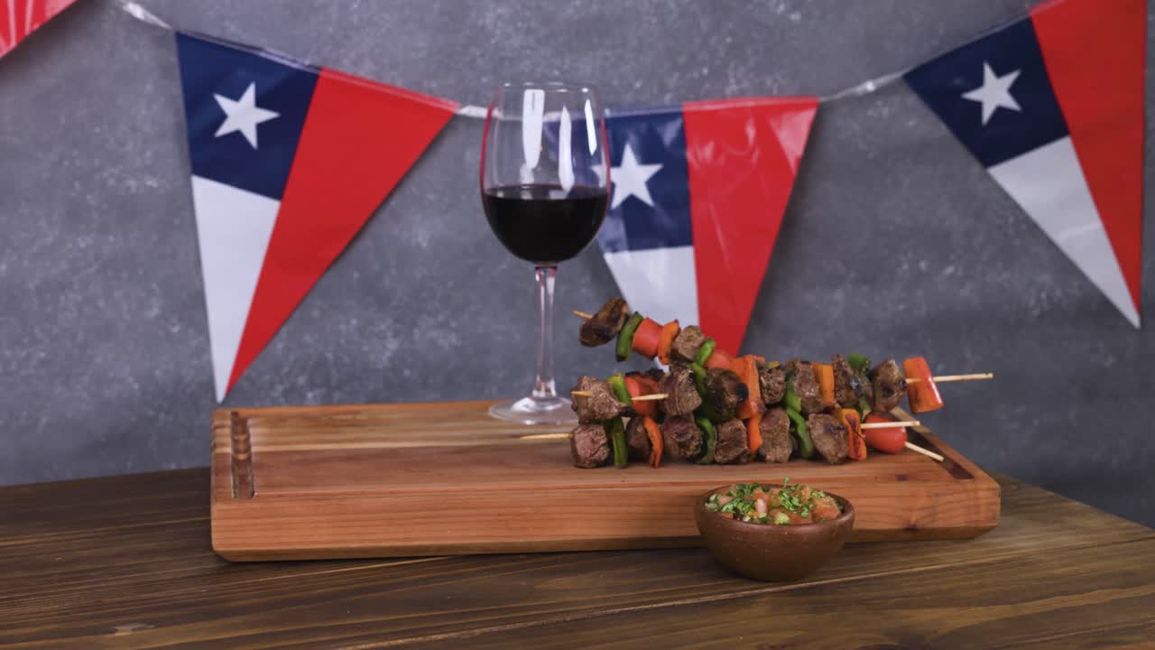 Chile Fiestas Patrias Chilean Flag Anniversary national day anticuchos wine glass taking