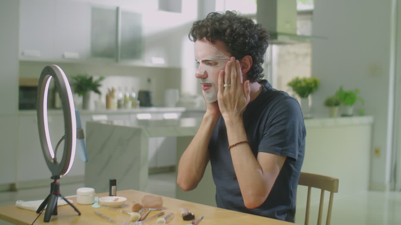 Beauty Vlogger Using Sheet Mask and Filming Video Tutorial